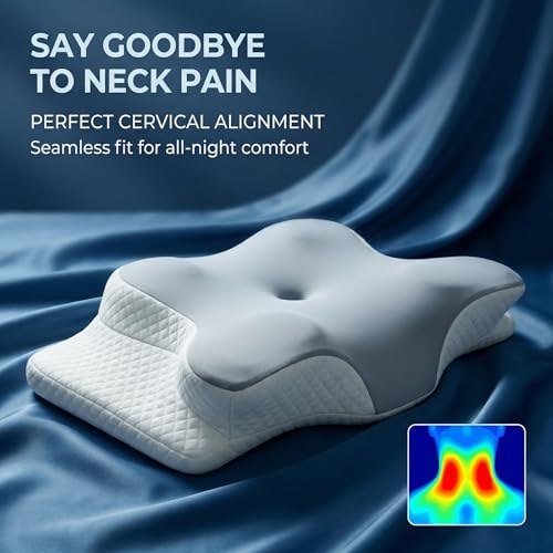 Cervical Memory Foam Pillow Neck Pain Cooling Ergonomic Orthopedic Support - color: White