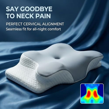 Cervical Memory Foam Pillow Neck Pain Cooling Ergonomic Orthopedic Support - color: White