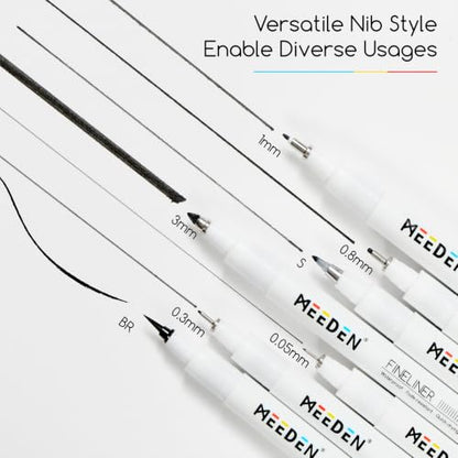 MEEDEN Micro Fineliner Drawing Pens: 3mm Chisel Nib, 6 Pack, Black Ink | Waterproof archival ink for bold outlining, lettering, poster drawing, manga panels, filling, and expressive artwork - style: 3mm Chisel Nib
