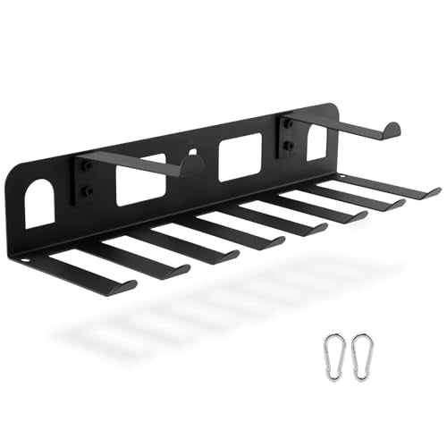 Wall Mounted Gym Equipment Storage Rack, Heavy Duty Steel Organizer with Top Floating Shelf, 2-Tiers Holding for Yoga Mat, Resistance Bands, Jump Ropes and Lifting Belts, Black