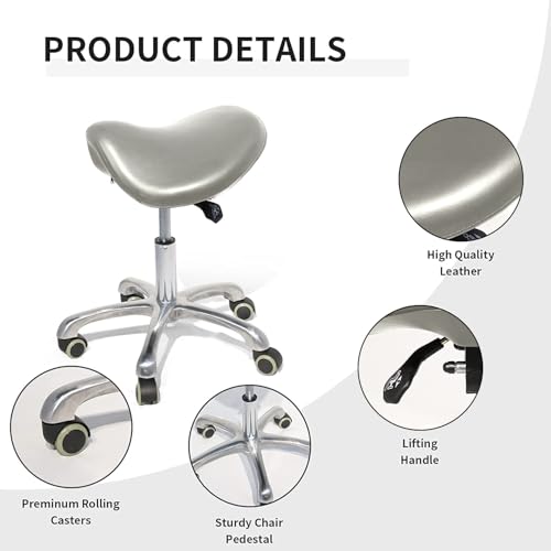 Ergonomic Saddle Chair,Heavy-Duty Rolling Stool with Wheels | 500lbs|Adjustable Height |360° swivel Silent PU casters|For Massage,Salon, barber ,tattoo,Spa ,Drafting,Clinic, Lab, Office - color: Grey