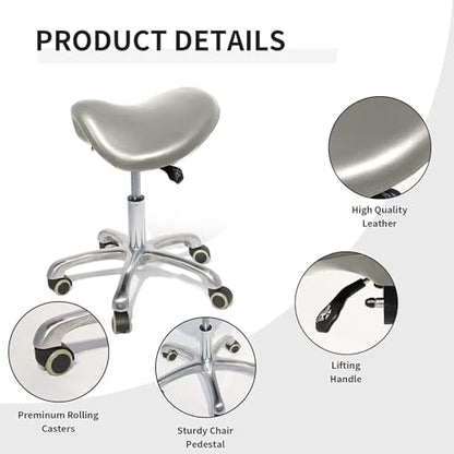 Ergonomic Saddle Chair,Heavy-Duty Rolling Stool with Wheels | 500lbs|Adjustable Height |360° swivel Silent PU casters|For Massage,Salon, barber ,tattoo,Spa ,Drafting,Clinic, Lab, Office - color: Grey