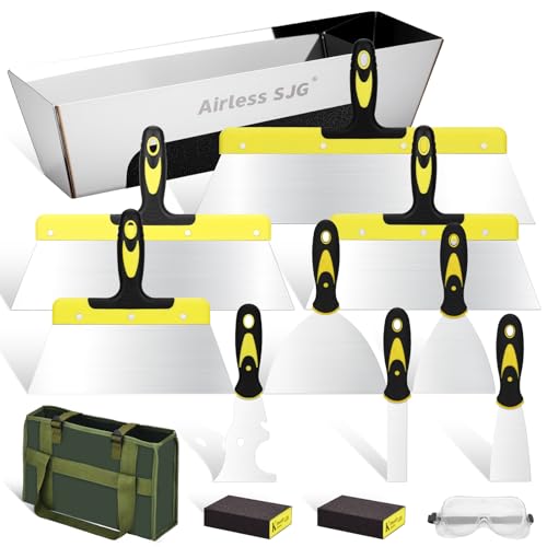 14-Piece Drywall Knife Set, Stainless Steel with Mud Pan | 14 pcs drywall tools: putty knives, taping knives, 14" mud pan, Oxford bag & sanding block for home repair.