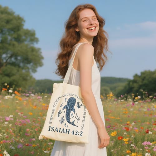 Whale Shark Makeup Bag Canvas Tote Bag Gifts for Women Friend Birthday Beach Shopping Appreciation Christmas - color: Isaiah 385