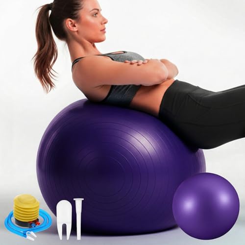 Kifmurase 2PCS Yoga Ball, 25Inch Thicked Anti-Burst Exercise Balls for Workout Stretching Stability, Non-Slip Balance Ball Equipment for Women Pilates Physical Therapy Pregnancy Labor Birthing Fitness - color: Purple