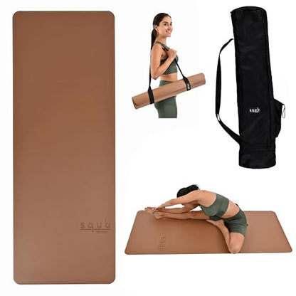 Yoga Mat 5mm Thick – Non Slip Exercise Workout Pad, PU Natural Rubber Grip, Extra Large 183x68 cm, Pilates Fitness Training, Includes Strap & Carry Bag - color: CAMEL