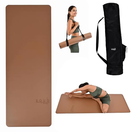 Yoga Mat 5mm Thick – Non Slip Exercise Workout Pad, PU Natural Rubber Grip, Extra Large 183x68 cm, Pilates Fitness Training, Includes Strap & Carry Bag - color: CAMEL