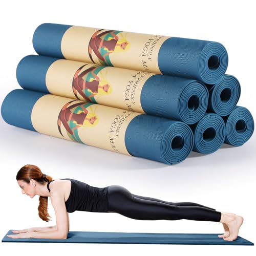 Timgle 6 Pack Yoga Mats Bulk 68x24 Inches Non Slip 4 mm Thick - color: Navy Blue