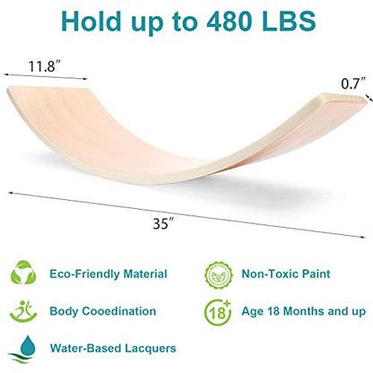 WOOD CITY Wobble Board, Wooden Balance Board Kids for Toddlers & Adults, Curvy Rocker Board for Yoga and Exercise Indoor & Outdoor, Open Ended Learning Toy Gift