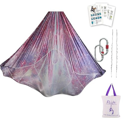 F.Life Aerial Yoga Hammock kit- Yoga Swing Multicolor 5 yards-Flying Yoga Include Daisy Chain,Carabiner and Pose Guide - color: Starry Sky