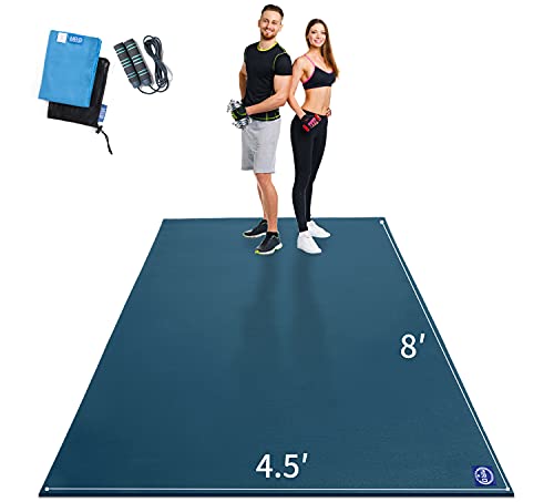 MRO Extra Large Exercise Mat 8'x4.5'/7'x4.5'/6'x4.5'(7mm) | High-Density Workout Mats for Home Gym Flooring, Extra Thick Cardio Mat,Non-Slip,Ideal for MMA, Jump Rope - Shoe Friendly. - color: blue, size: 8*4.5 FT