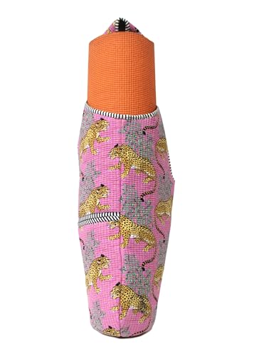 INDIAN CRAFT CASTLE Yoga Mat Bag | Tote Mat Bag | Sling Yoga Tote w/Large Side Pocket & Zipper Pocket | Yoga Mat Carrier Fits Most Size Mats - color: Pink Yellow