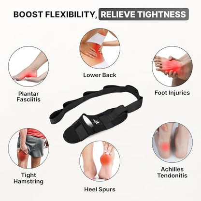 DMoose Fitness Foot & Calf Stretcher with Adjustable Padded Stretching Strap for Plantar Fasciitis, Hamstring, Heel Spurs and Achilles Tendonitis Relief - Yoga Leg Stretch Strap for Flexibility - color: Black
