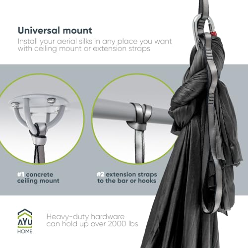 AyuHome Aerial Silks Yoga Swing Aerial Hammock Kit for Home - color: Aerial silk - Black