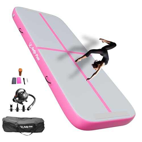 Inflatable Gymnastics Mat 6.6ft/10ft Air Tumble Track Training Mat 4/8 inches Thick Tumbling mat with Electric Pump for Home Use/Tumble/Gym/Training/Cheerleading/Water/Yoga - color: Pink, size: 6.56ft*3.9ft*4in