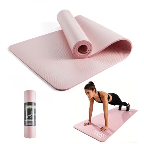Phoenix Fitness NBR Yoga Mat - 15mm Extra Thick Exercise Mat with Carry Strap - Non Slip Yoga Mat for HIIT, Exercise & Pilates for Men and Women - Black or Pink - color: Pink