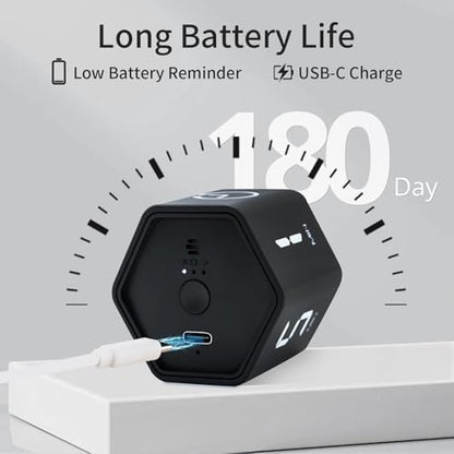 Productivity Timer Flip Gravity Sensor Cube Timer Countdown & Countup,Mute & Vibrate & Sound，5/10/30/60min & Custom Timing, Perfect for ADHD,Work,Learning,Kitchen Cooking (2, Black Hexagon) - color: Black*2 Hexagon