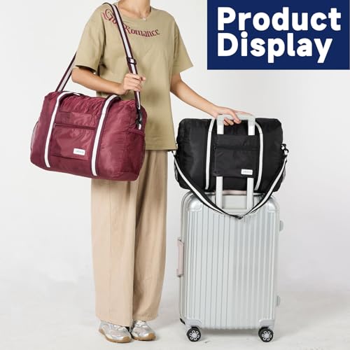 Arxus Carry On Travel Bag, Lightweight Foldable Packable Tote Bag 25L - color: Wine Red