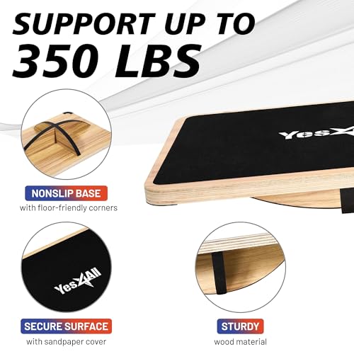 Yes4All 350LBS Professional Wooden Balance Board for Leg Workout, Anti-Slip Rocker Board, Wobble Board for Standing Desk - color: D. 360 Degree Rotation