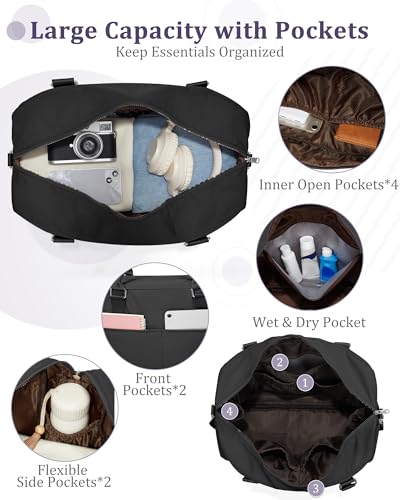 Gym Bag for Women,Travel Duffle Bag for Travel with Wet Pocket Weekender Overnight Carry On Tote Bag Luggage Bag with Trolley Sleeve Personal Item Travel Bag Hospital Diaper Bag Black - color: M1-Black