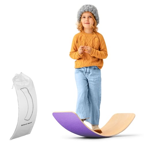 Ultimate Wooden Wobble Balance Board for Kids by bagacootha – Wooden Toddler Toys & Kids Rocker for Endless Play & Imagination | 32" Wobble Balance Board with Felt Base. - color: Purple