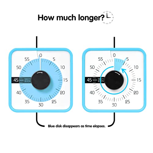 TWENTY5 SEVEN Countdown Timer 7.5 inch; 60 Minute 1 Hour Visual Timer – Classroom Teaching Tool Office Meeting, Mechanical Countdown Clock for Kids Exam Time Management Magnetic, Sky Blue - color: Sky Blue