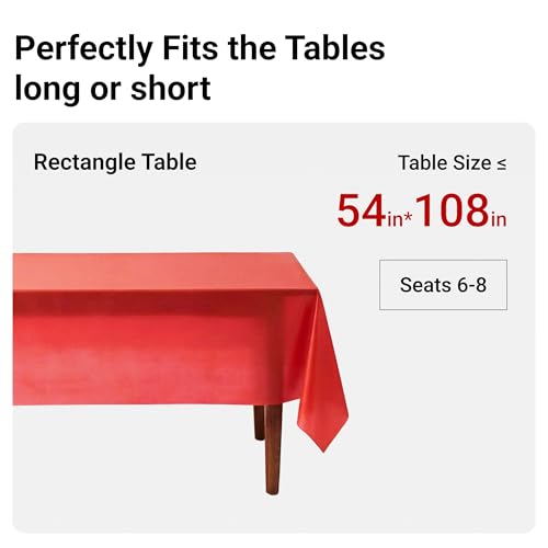 Auros 10-Pack Plastic Tablecloths, 54x108 Inch Disposable Table Covers, 8FT | Rectangle Waterproof & Throw Away Table Cloth, Easy Cleanup for Party, Wedding, Graduation, BBQ, Fits 6-8ft Tables, Party Red - color: Party Red, size: 54" X 108" Rectangle