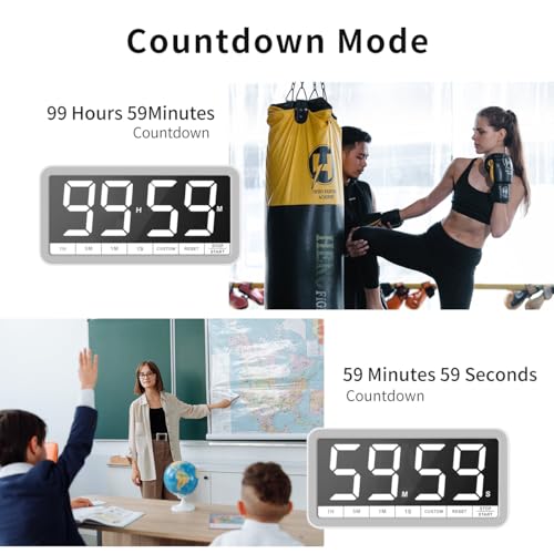 VOCOO Large 7.8" Digital Timer, Magnetic LED Timer for Kitchen & Classroom | USB-C Rechargeable, Up to 99 Hours Count Up & Countdown Timer with 3 Brightness Levels, 4 Alert Modes and 3 Volume Levels - color: White