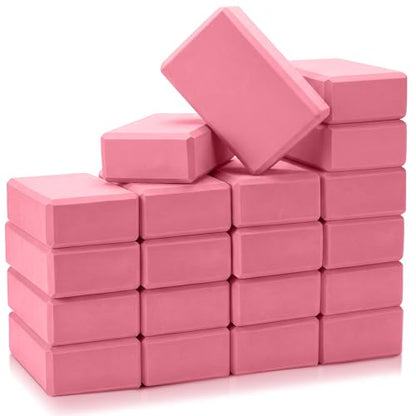 Honoson 20 Pcs Yoga Blocks Bulk 9''x6''x3'' High Density EVA Foam Blocks for Exercise Pilates Meditation, Lightweight Non-slip Surface, Improve Strength Balance Flexibility - color: Pink