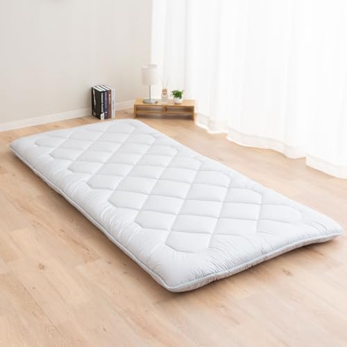 EMOOR Japanese Floor Futon Mattress Anti-Sag Small-Twin Made in Japan 100% Cotton Chip Foam Gray, Shikibuton Foldable Sleeping Bed Tatami Mat - color: Light Gray, size: Small-Twin (35 x 79 in), style: Extra-Thick