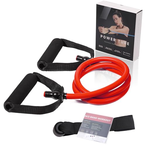 Resistance Bands with Handles and Door Anchor for Home Workouts | For women and men; includes a door anchor and simple guide for exercise, stretching, and home workouts. - color: Light-red-20 lbs