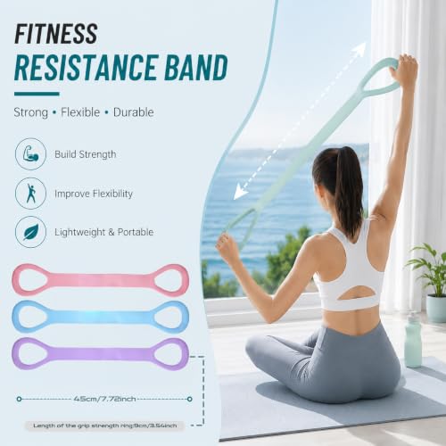 3Pcs Figure 8 Resistance Bands with Handles, Elastic Pull Rope for Home Workout, Yoga, Pilates, Posture Correction & Physical Therapy