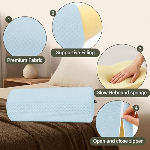 SPRING SEAON Half Moon Bolster Knee Pillow for Back Sleeping Memory Foam Leg Pillow for Ankle and Foot Comfort Under Knee Pillow for Side Sleepers Machine Washable Cover(17" x 7.5" x 4.3") - color: Blue