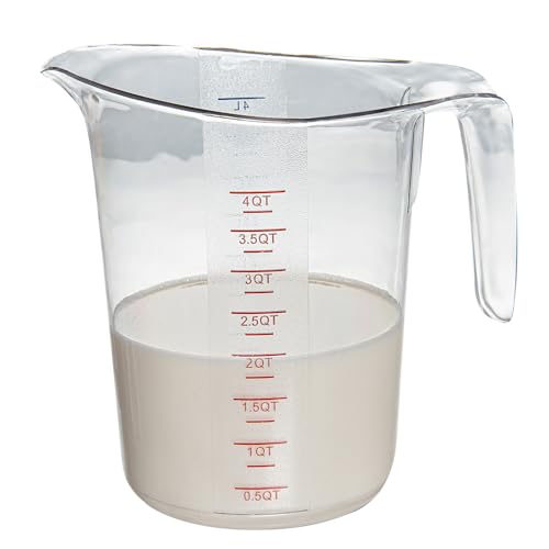 Restaurantware-Chef 101 4 Quart Measuring Jar, 1 Durable Measuring Beaker - Metric And Imperial Units, V-Shaped Spout, Clear Plastic Cup, Handle With Thumb-Grip, Tolerates Up To 248F - size: 9.50" × 7.25" × 9.50"
