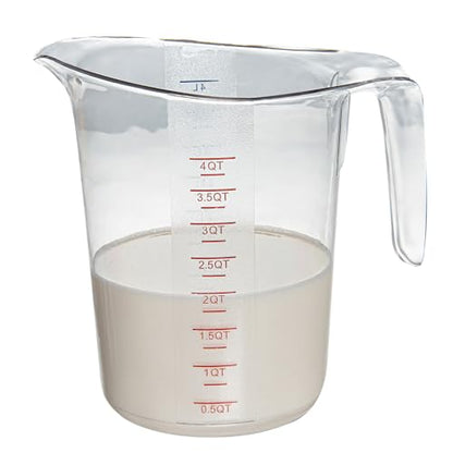 Restaurantware-Chef 101 4 Quart Measuring Jar, 1 Durable Measuring Beaker - Metric And Imperial Units, V-Shaped Spout, Clear Plastic Cup, Handle With Thumb-Grip, Tolerates Up To 248F - size: 9.50" × 7.25" × 9.50"