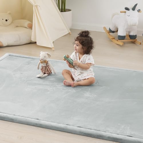 1.5" Thick Baby Play Mat for Floor,59x79 Large Memory Foam Tummy Time Mat | Ultra Soft Playmat for Baby,Tummy Time Foam Mats,Cushioned for Infant,Kids and Toddler Crawling,Easy Care - color: Light Grey, size: 59"×79"×1.5"