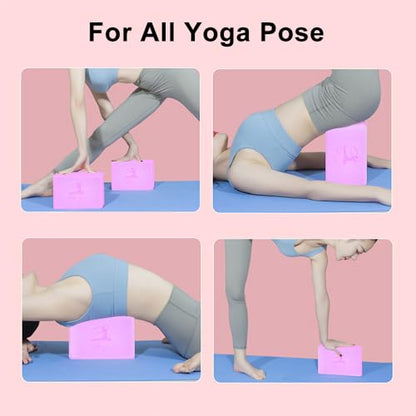 RETON Yoga Blocks Set, High - Density Yoga Block with 2 Strap, Lightweight Foam Brick Yoga Pilates Blocks, Anti-Slip Yoga Brick with Embossed Design for Posture Adjustment and Movement Assistance - color: Pink