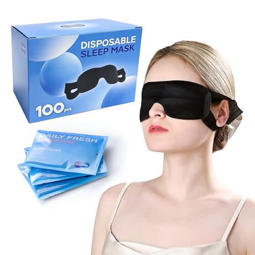 100 Packs Disposable Sleep Masks Bulk, Blackout Blindfolds for Men Women, Soft Eyemasks Adjustable for Sleeping Travel Yoga, Light Blocking Night Eye Mask for Party Games Team Building