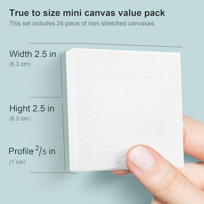 AUREUO Mini Stretched Canvas - 2.5x2.5 Inch / 24 Pack - 2/5 Inch Profile Small Square Canvas - Gift Set Bulk Pack Canvases for Acrylic Painting & Craft - size: 2.5"x2.5"