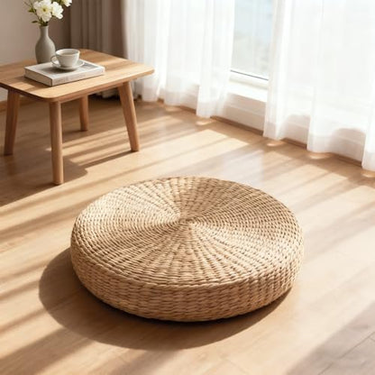 Straw Cushion Floor Pillow Japanese Style Handcrafted Tatami Floor Cushion Mat Natural Woven Grass Seat Cushions Round Padded Room Floor Straw Mat for Home 45cm - size: 44*44*5cm
