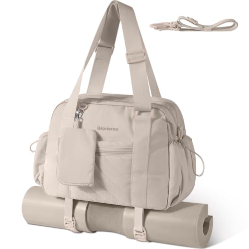 Small Gym Bag for Women - Duffle Weekender Work Duffel Carry on Tote Bag - color: Khaki