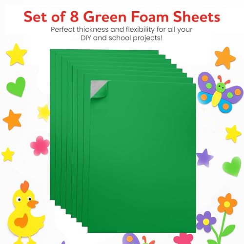 Self-Adhesive EVA Foam Sheets for Crafts – 2mm Thickness 8 Green Sheets, 6 x 9 Inch, Peel & Stick Foam Paper for DIY, Scrapbooking & Kids’ Art. - color: Green - 8 Pack
