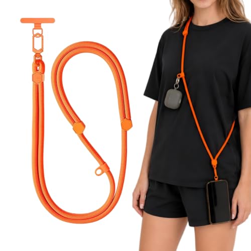 Adjustable Crossbody Phone Lanyard, Braided Cord with Tether Tab | Braided cord, Tether tab, Secure clasp, Accessory clip for hands-free crossbody use - color: Orange