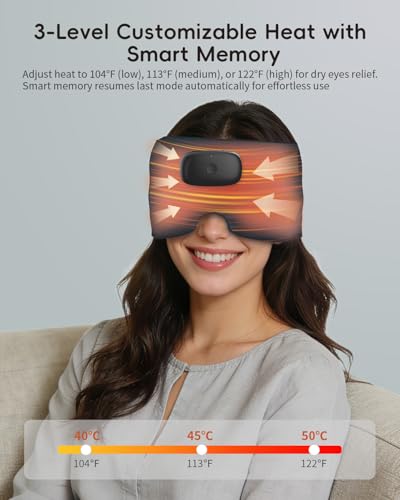 Heated Eye Masks for Dry Eyes with Bluetooth 6.0 Headphones - 3 Heat Levels, Memory Function, Soft Fabric Sleep Mask for Eye Strain & Migraine Relief - Unisex Dark Gray - color: Dark Gray