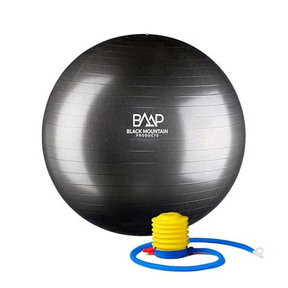Black Mountain Products Professional Grade Exercise Stability Yoga Ball, Foot Pump, Ball Plug, Plug Puller, 2000 Pounds Static Weight Capacity Antiburst - color: Black, size: 65 cm