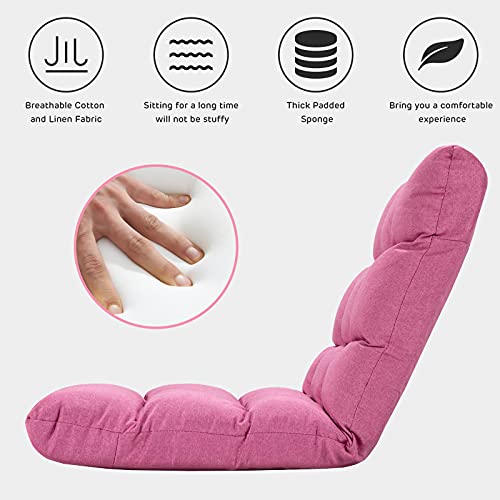 Giantex Adjustable Floor Gaming Sofa Chair 14-Position Cushioned Folding Lazy Recliner High Resilience Sponge, Breathable Cotton & Linen Fabric Sleeper Bed Couch Recliner (Pink) - color: Pink