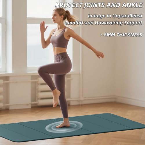 Foldable Yoga Mat Extra Thick 0.32"(8mm) | Folding Exercise Mat,Odorless POE, Non-Slip Grip, No-Curl Edges, Great for Yoga, Pilates & Home Workouts - color: Deep green
