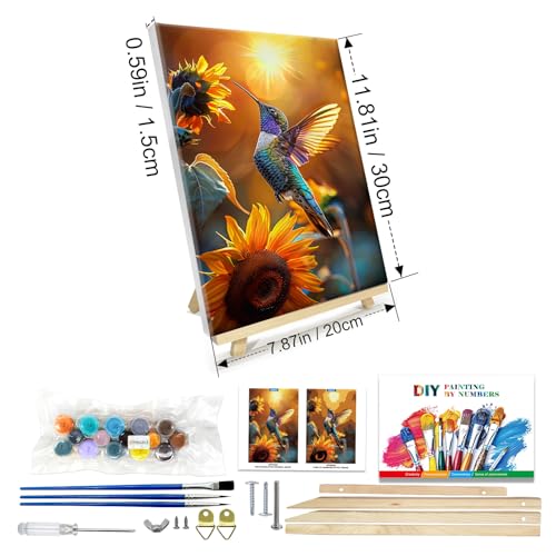 JOOZ Paint by Numbers Kit for Adults with Frame, Hummingbird Paint by Number with Easel, DIY Hummingbird Oil Painting by Numbers, Adult Paint by Number Kits Framed Canvas for Wall Decor 8x12 Inch - color: Hummingbird 263