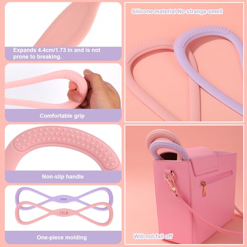 2pcs Figure 8 Resistance Bands, Silicone Pink Purple Resistance Bands with Anti-Slip Handles for Women Men Arms Back Shoulder Stretch (15LB/6,8KG, 25LB/11,34KG)