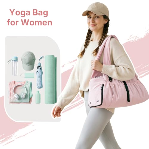 Yoga Mat Bag Yoga Bag for Women with Mat Holder Large Sport Gym Bag with Adjustable Yoga Mat Strap Shoes Compartment - color: Pink